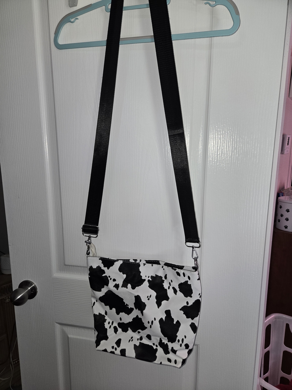 Cow Print Crossbody Bag with Wide Black Strap